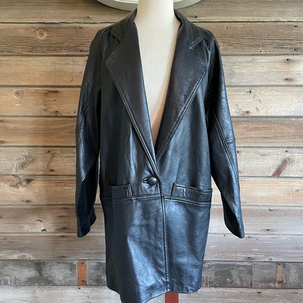 Ssatori Black Soft Leather Maxi Coat Size M EUC